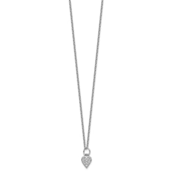 Rhodium Over Sterling Silver Polished Cubic Zirconia Heart with 2 Inch
Extension Necklace