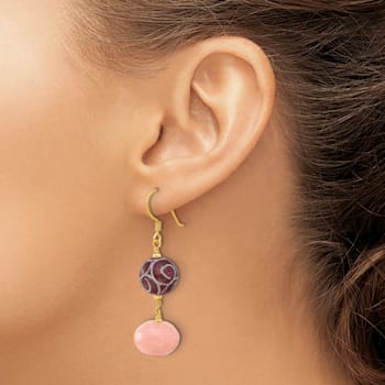 14K Gold Over Sterling Silver Polished Peach and Red Jadeite Swirl
Dangle Earrings