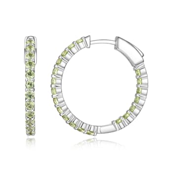 Green Peridot Platinum Over Sterling Silver Hoop Earrings