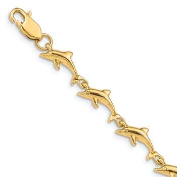 14k Yellow Gold Dolphin Link Bracelet