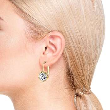 CZ Solitaire Drop Earrings In 14K Gold Over Brass