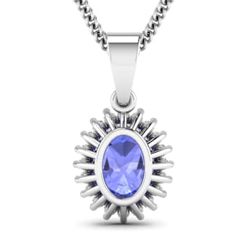 1.15ctw 14K White Gold Tanzanite and White Diamond Pendant with 18 inch
Cable Chain