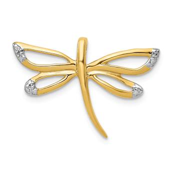14k Yellow Gold and Rhodium Over 14k Yellow Gold Dragonfly Chain Slide Pendant