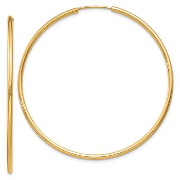 14k Yellow Gold 1 13/16" Polished Round Endless Hoop Earrings