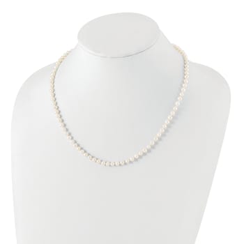 Rhodium Over Sterling Silver 4-5mm White Freshwater Cultured Pearl Necklace