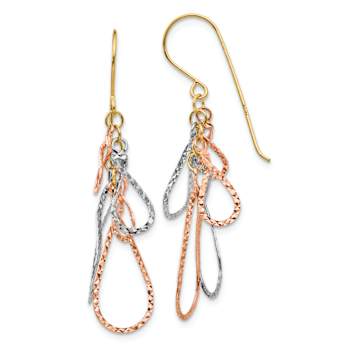 14k Tri-color Gold Diamond-Cut Tear Drop Dangle Earrings
