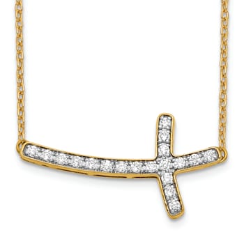 14K Yellow Gold Lab Grown Diamond VS/SI GH, Sideways Cross 18 Inch Necklace