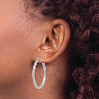 Rhodium Over 14k White Gold Polished 1 3/8" Tube Hoop Earrings
