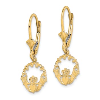14k Yellow Gold Polished Claddagh Earrings
