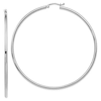 Rhodium Over 14k White Gold Polished 2 9/16" Tube Hoop Earrings