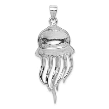 Rhodium Over Sterling Silver Polished Lab Created Blue Opal Jellyfish Pendant