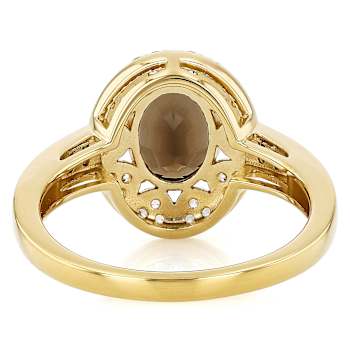 Smoky Quartz, Champagne Diamond And White Zircon Ring In 18K Gold Over
Sterling Silver 1.80ctw