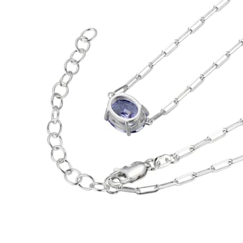 Blue Cubic Zirconia Rhodium Over Sterling Silver Paperclip Necklace 4.0ctw