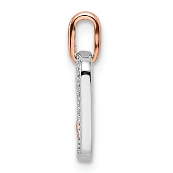 14k White Gold and 14k Rose Gold Small Dog Tag with Heart Diamond Pendant