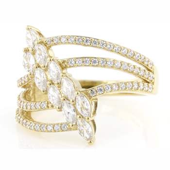 Marquise And Round CZ Statement Ring In 18K Gold Over Sterling Silver 1.70ctw
