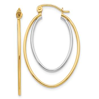 14k Two-tone 13/16" Oval Hoop Earrings