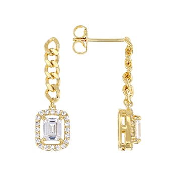 Graceful Emerald-Cut CZ Drop Earrings In 14K Gold Over Sterling Silver