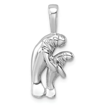 Rhodium Over Sterling Silver Polished Manatee And Baby Pendant