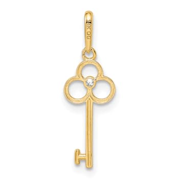 14K Yellow Gold Cubic Zirconia Key Pendant