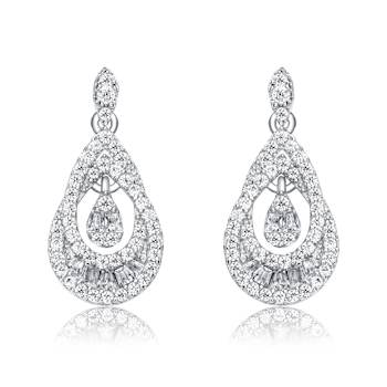 Double Pear Shape CZ Drop Earrings In Sterling Silver