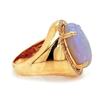 8.40 Ctw Australian Opal and 0.22 Ctw White Diamond Ring in 18K YG