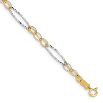14k Two-tone Gold Diamond-Cut Oval Design Bracelet