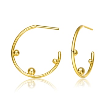 Beaded Open Hoop Earrings In 14K Gold Over Brass