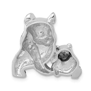 Rhodium Over 14k White Gold Black Diamond Pandas Chain Slide Pendant