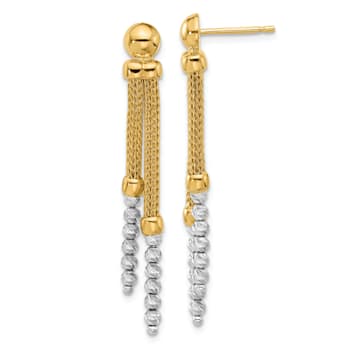 14K Two-tone Polished and Diamond-cut Beaded Dangle Post Earrings