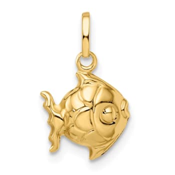 14K Yellow Gold Polished 3-D Fish Pendant