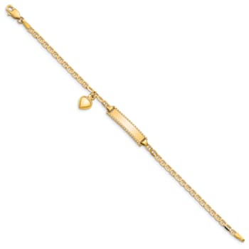 14k Yellow Gold Children's Heart Dangle Mariner Link ID Bracelet