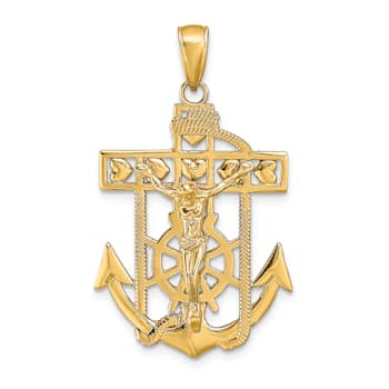 14K Yellow Gold Polished Textured Mariners Crucifix Pendant