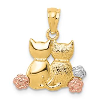 14K Yellow and Rose Gold with White Rhodium Cats Pendant