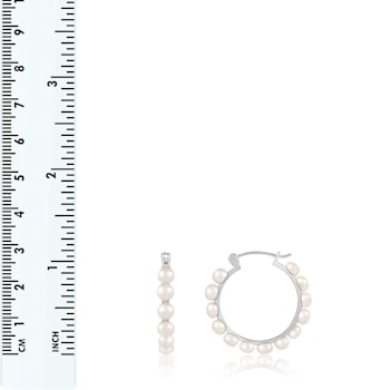 4-5mm White Cultured Freshwater Pearl Rhodium Over Sterling Silver Earrings