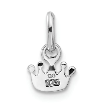 Rhodium Over Sterling Silver Pink Enameled Heart Crown Children's Pendant