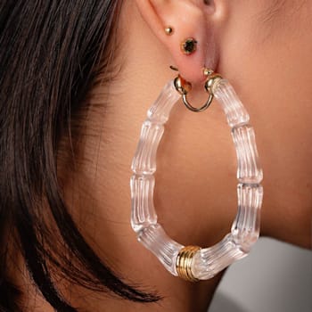 14K Yellow Gold Over Brass Chloe Bamboo Acrylic Hoops
