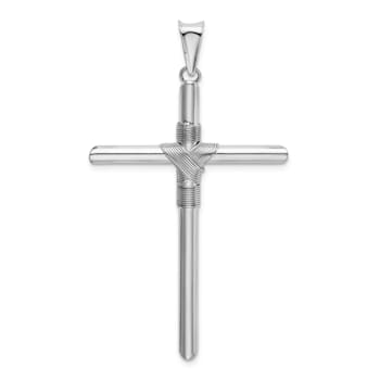 Rhodium Over 14k White Gold with Center Wrap Tube Cross Pendant