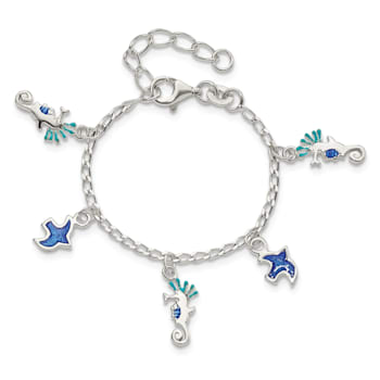 Sterling Silver Enamel Seahorse and Birds with 1-inch Extension
Children's Bracelet
