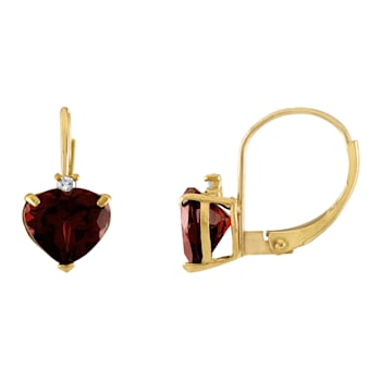 10K Yellow Gold Garnet and Diamond Heart Leverback Earrings 2.53ctw