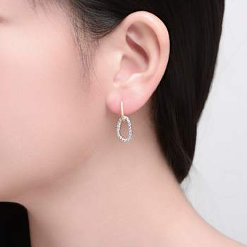 Oval CZ Halo Drop Earrings In 14K Gold Over Brass
