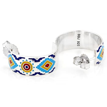 Multi-Color Enamel Sterling Silver Aztec Design Earrings