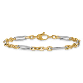 14K Two-Tone Oval and Paperclip Link 7.5 Inch Bracelet