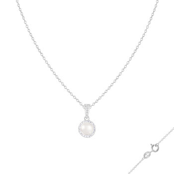 6-6½mm Cultured Freshwater Pearl and Cubic Zirconia Rhodium Over
Sterling Silver Pendant