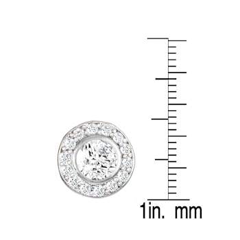 CZ Halo Stud Earrings In Sterling Silver