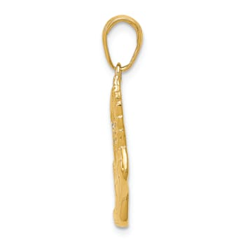 14k Yellow Gold Polished and Textured Running Shoe with Wings Pendant