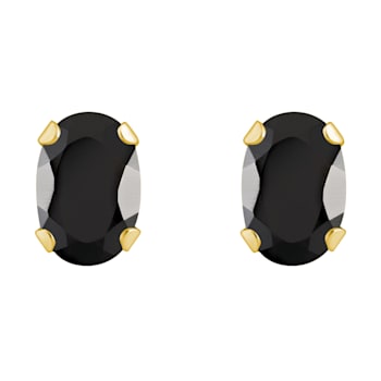 6x4mm Oval Black Onyx 10k Yellow Gold Stud Earrings