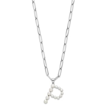 Rhodium Over Sterling Silver 3-5.5mm Freshwater Cultured Pearl LETTER P
18-inch Necklace