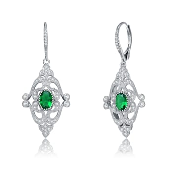 Colored Cubic Zirconia, Rhodium Plated over Sterling Silver Earrings