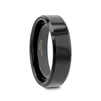 INFINITY Black Tungsten Ring with Beveled Edges 6mm