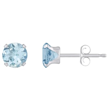 5mm Round Aquamarine Rhodium Over 10k White Gold Stud Earrings